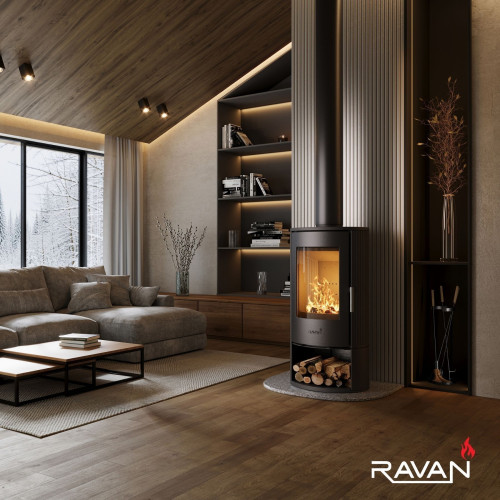 Чавунна піч камін Ravan Auron box 12 кВт на дровах