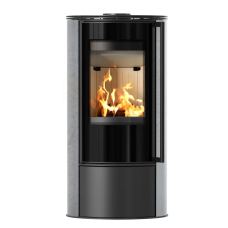 Стальная печь-камин Kratki ERIK Ø 150 в отделке аккумуляционной керамикой GRAY SATIN ( кВт)
