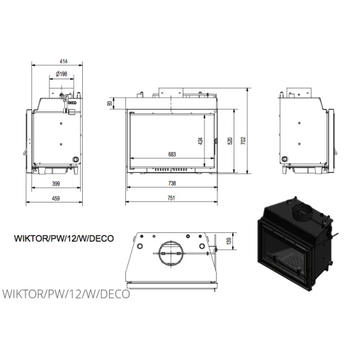 Камінна топка Kratki WIKTOR PW 12 DECO (12,0 кВт)