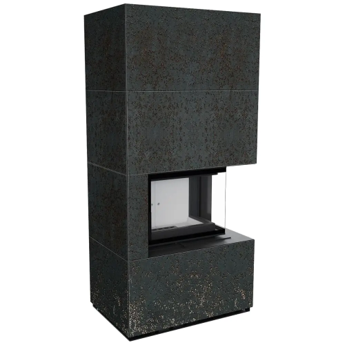 Камін Kratki FLOKI BOX правий 8 kW Ø 160 в обудові з керамограніту OXIDE NERO