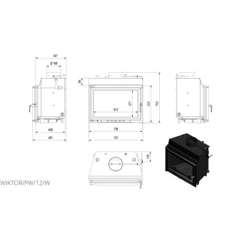 Камінна топка Kratki WIKTOR PW 12 (12,0 кВт)
