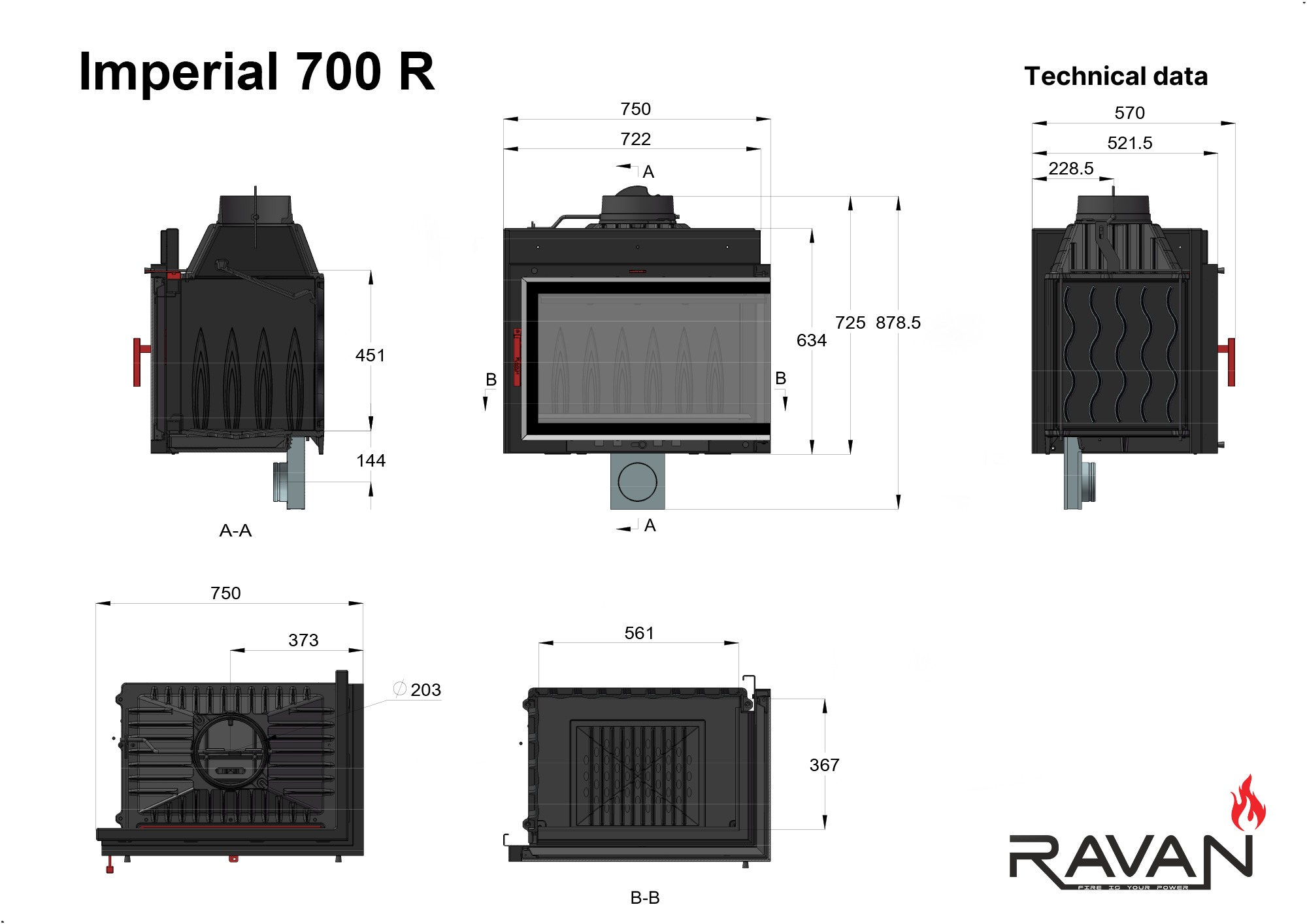 Креслення камінної топки Ravan IMPERIAL 700 R